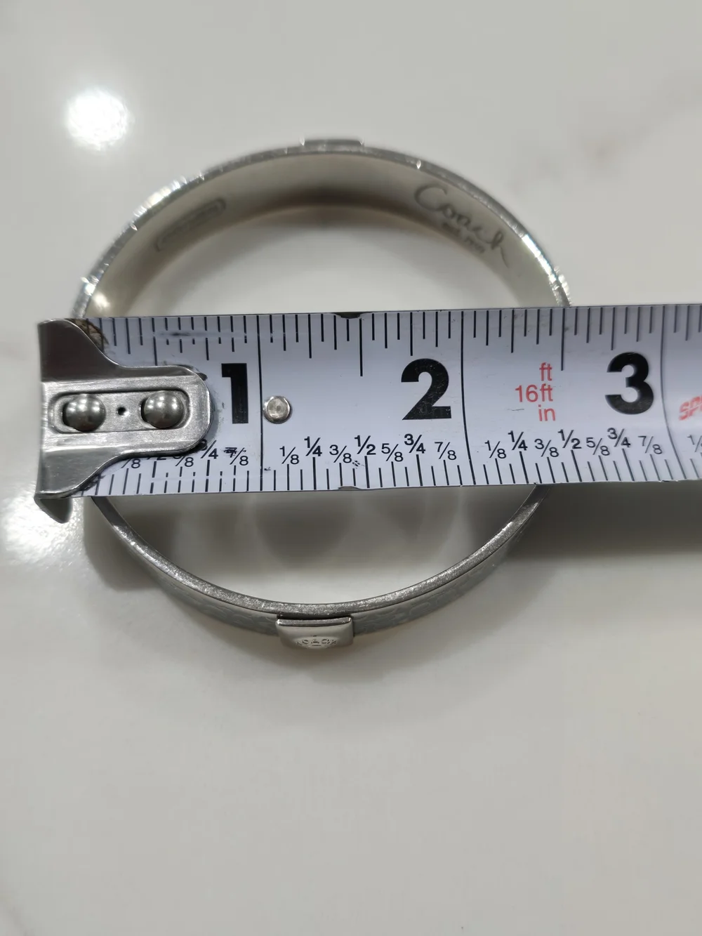 Coach Silver-Tone Signature C Bangle with Teal Accent